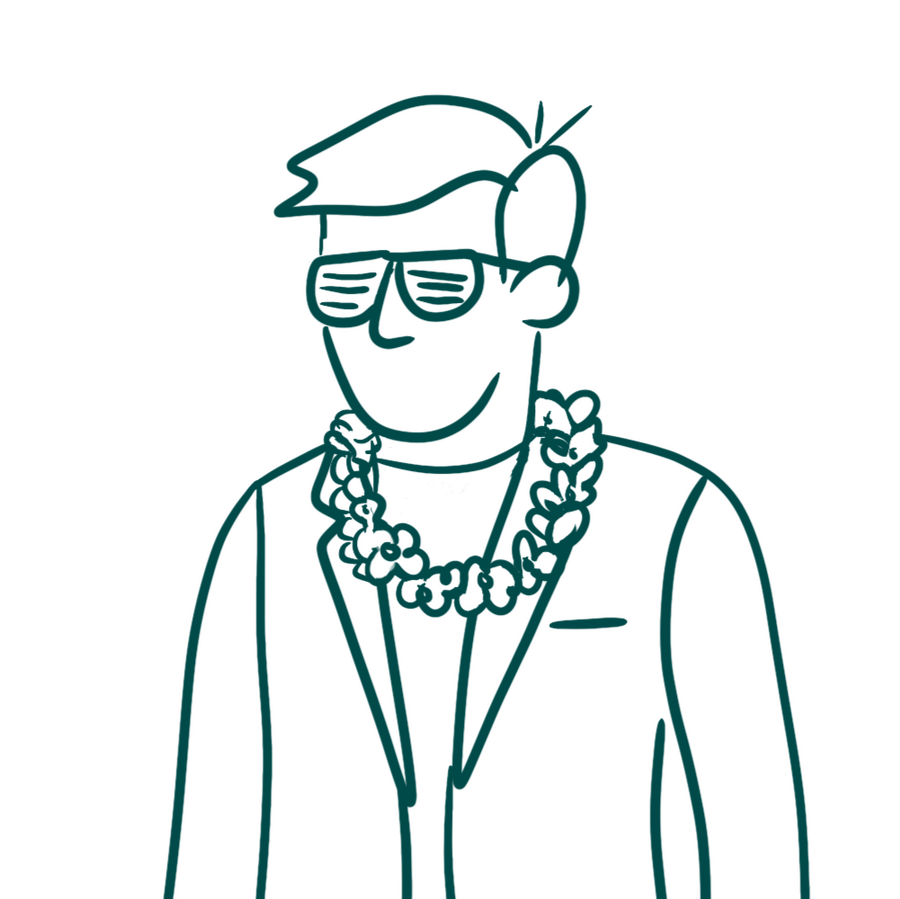 Illustration of Justin Wheatley entertaining at a house party